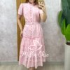 Vestido Maiara em Lesie algodão rosa pó bordado - Milla Chic
