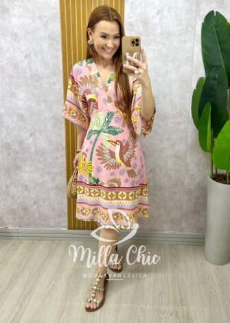 Vestido Hungria Em Crepinho - Rosa - Milla Chic