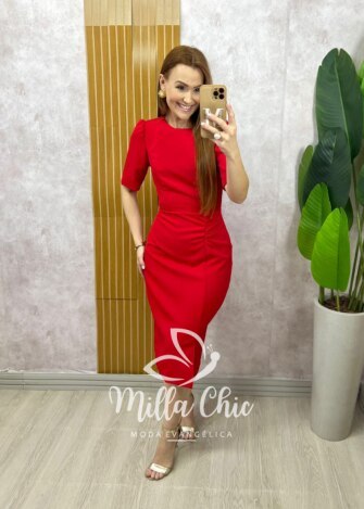 Vestido Irene em alfaiataria - Vermelho tomate - Milla Chic