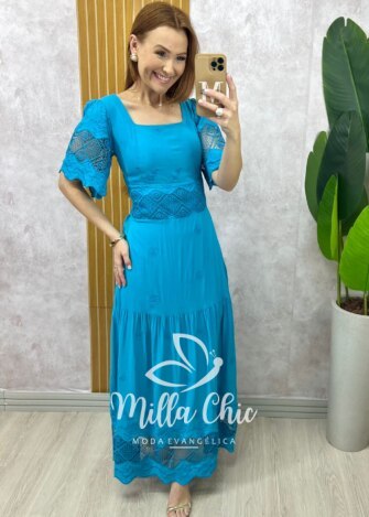 Milla Chic - millachic com br vestido isabel em lesie azul petroleo 2 Vestido Isabel Em Lesie - Azul Petróleo - Milla Chic
