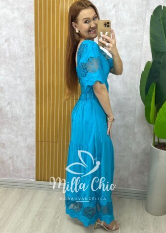 Milla Chic - millachic com br vestido isabel em lesie azul petroleo 3 Vestido Isabel Em Lesie - Azul Petróleo - Milla Chic