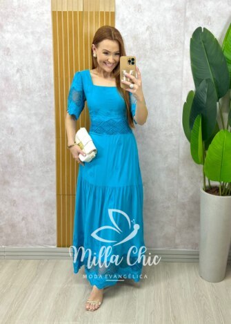 Vestido Isabel Em Lesie - Azul Petróleo - Milla Chic
