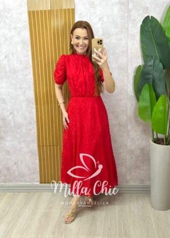 Vestido Joyce  em Lesie algodão vermelho tomate - Milla Chic