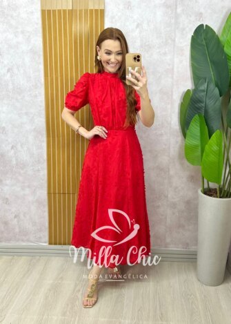 Vestido Joyce em Lesie algodão vermelho tomate - Milla Chic