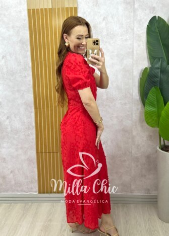 Vestido Joyce  em Lesie algodão vermelho tomate - Milla Chic