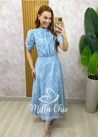 Vestido Joyce em Lesie algodão azul celeste - Milla Chic