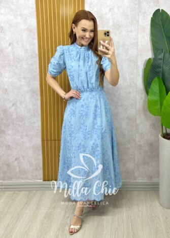 Vestido Joyce  em Lesie algodão azul celeste - Milla Chic