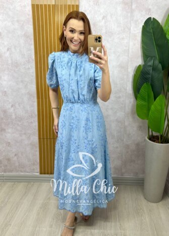 Vestido Joyce  em Lesie algodão azul celeste - Milla Chic