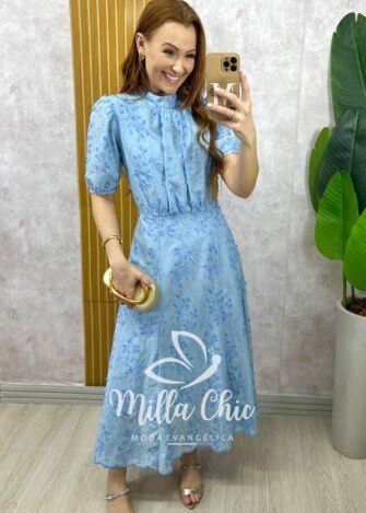 Vestido Joyce  em Lesie algodão azul celeste - Milla Chic