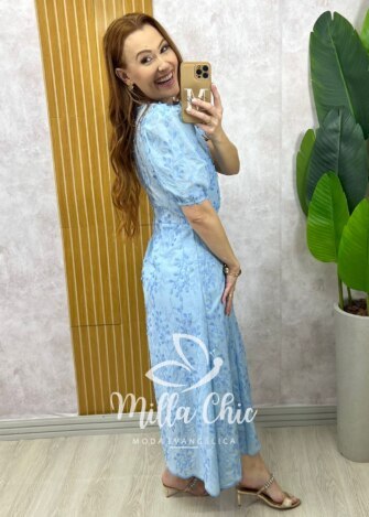 Vestido Joyce  em Lesie algodão azul celeste - Milla Chic