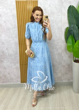 Vestido Joyce  em Lesie algodão azul celeste - Milla Chic