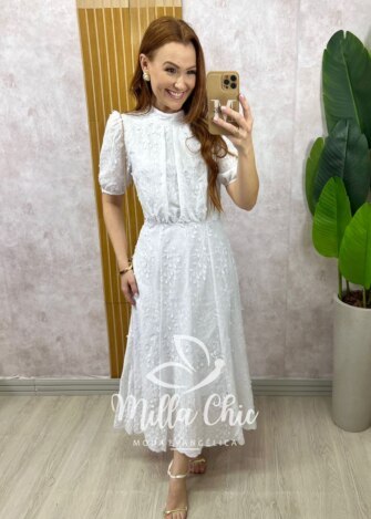 Vestido Joyce em Lesie algodão Branco - Milla Chic