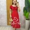 Vestido Judite em viscolinho vermelho estampa liberty - Milla Chic