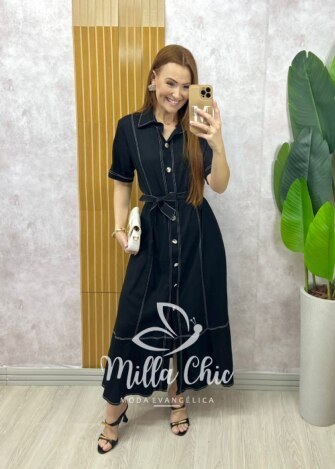 Vestido Lavínia em Linho - Preto - Milla Chic