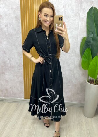 Vestido Lavínia em Linho - Preto - Milla Chic