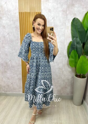 Vestido Luana em jeans bordado - Milla Chic