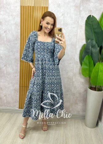 Vestido Luana em jeans bordado - Milla Chic