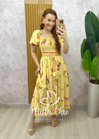 Milla Chic - millachic com br vestido melina manga princesa amarelo 1 Vestido Melina Manga Princesa - Amarelo - Milla Chic