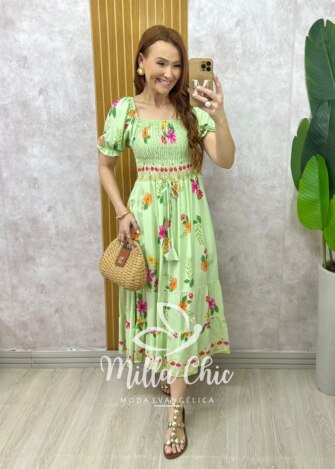 Vestido Melina Manga Princesa - Verde - Milla Chic