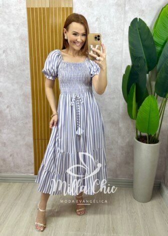Vestido Melina Manga Princesa - Azul - Milla Chic