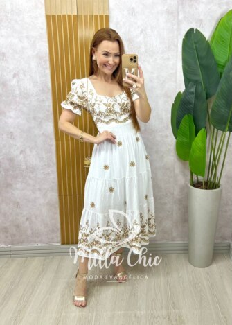 Vestido Miriam bordado - Branco - Milla Chic