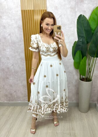 Vestido Miriam bordado - Branco - Milla Chic