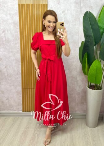 Vestido Nicole Em Alfaiataria - Vermelho Cereja - Milla Chic