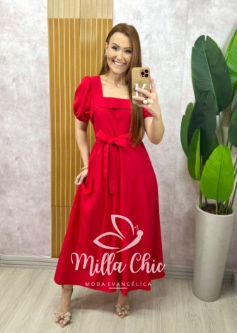 Vestido Nicole Em Alfaiataria - Vermelho Cereja - Milla Chic