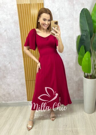Vestido Pamela Em Viscolinho - vermelho cereja - Milla Chic