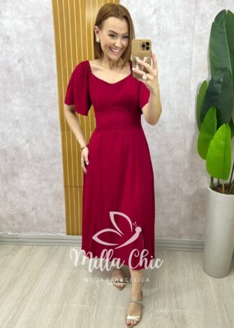 Vestido Pamela Em Viscolinho - vermelho cereja - Milla Chic