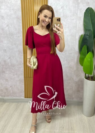 Vestido Pamela Em Viscolinho - vermelho cereja - Milla Chic