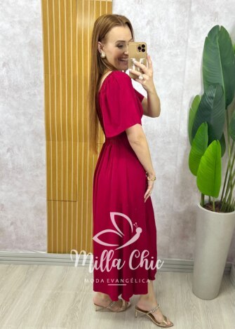 Vestido Pamela Em Viscolinho - vermelho cereja - Milla Chic