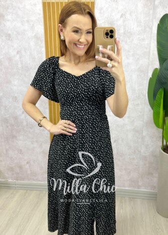 Milla Chic - millachic com br vestido pamela em viscolinho preto 2 Vestido Pamela Em Viscolinho - Preto - Milla Chic