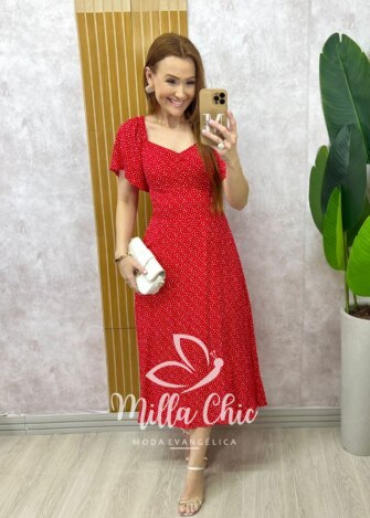 Milla Chic - millachic com br vestido pamela em viscolinho vermelho 1 Vestido Pamela Em Viscolinho - Vermelho - Milla Chic