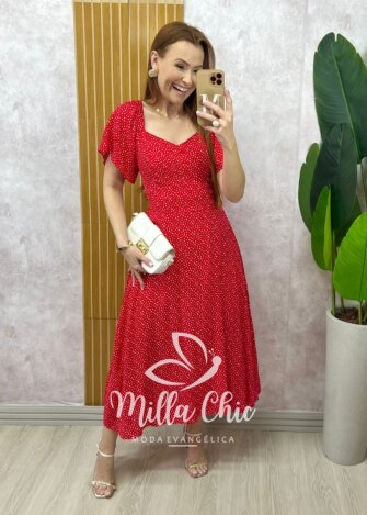 Milla Chic - millachic com br vestido pamela em viscolinho vermelho Vestido Pamela Em Viscolinho - Vermelho - Milla Chic