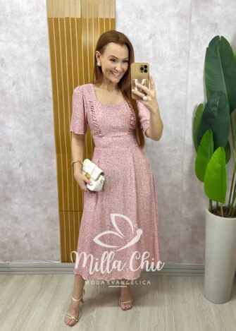 Vestido Odete em chiffon estampado - Milla Chic