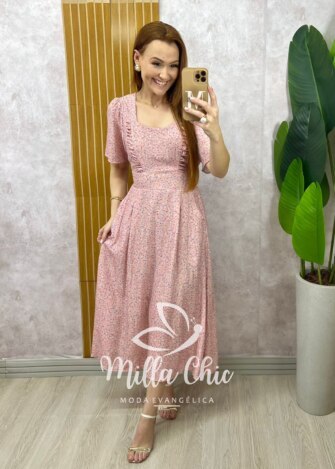 Vestido Odete em chiffon estampado - Milla Chic