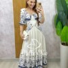 Vestido Rafaela em viscolinho - Branco estampa mosaico - Milla Chic