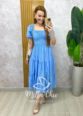 Vestido Yasmim em lesie azul Celeste - Milla Chic