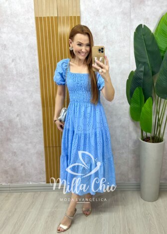 Vestido Yasmim em lesie azul Celeste - Milla Chic