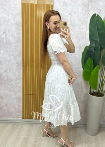 Vestido Yasmim em lesie Branco - Milla Chic
