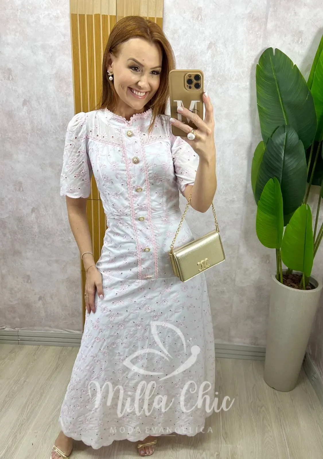 Milla Chic – Vestido Brigida Em Lesie Bordada – Rosa Milla Chic - Vestido Brigida Em Lesie Bordada - Rosa