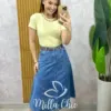 Saia jeans Regina com cinto - Jeans Claro - Milla Chic