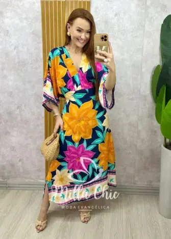 Vestido Ivete em viscolinho estampa verão - Milla Chic