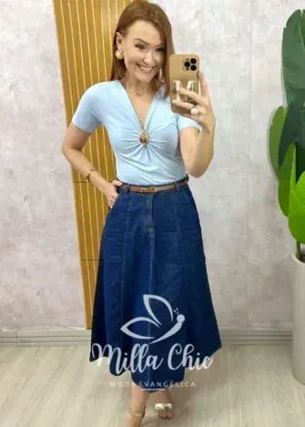 Body Angela em fluity  - Azul Celeste - Milla Chic