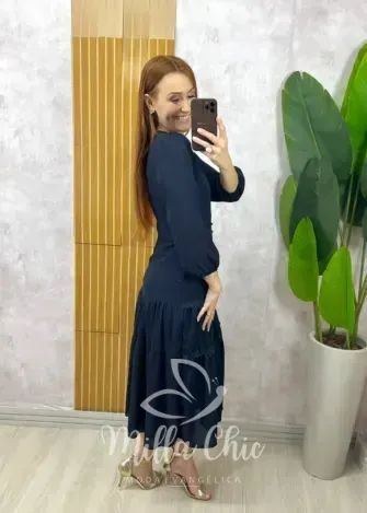 Milla Chic - Vestido Fabiane Em Chiffon - Azul Marinho