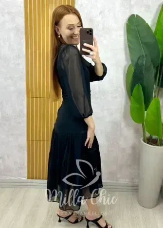 Milla Chic - Vestido Fabiane Em Chiffon - Preto