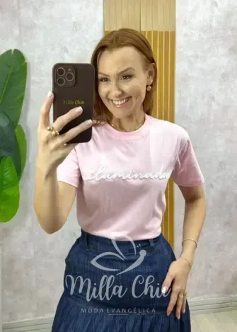 Milla Chic - T-Shirt Iluminada Em Malha Algodão - Rosa