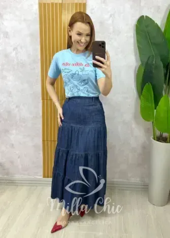 Milla Chic - T-Shirt La Dolce Vita Em Malha Algodão - Azul