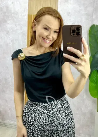 Milla Chic - Blusa Ariele Em Fluity - Preta